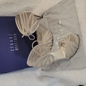 NWT/NIB Stuart Weitzman Silver Cipria open toe Heels Sz 8.5M